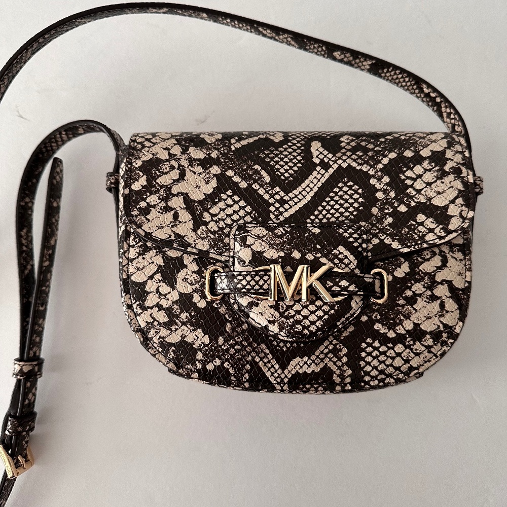 Michael Kors Leather Embossed Snakeskin Saddle Crossbody Bag